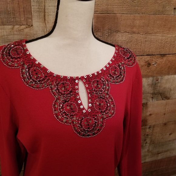 Ruby Rd. Tops - Ruby Rd. Red embellished top large